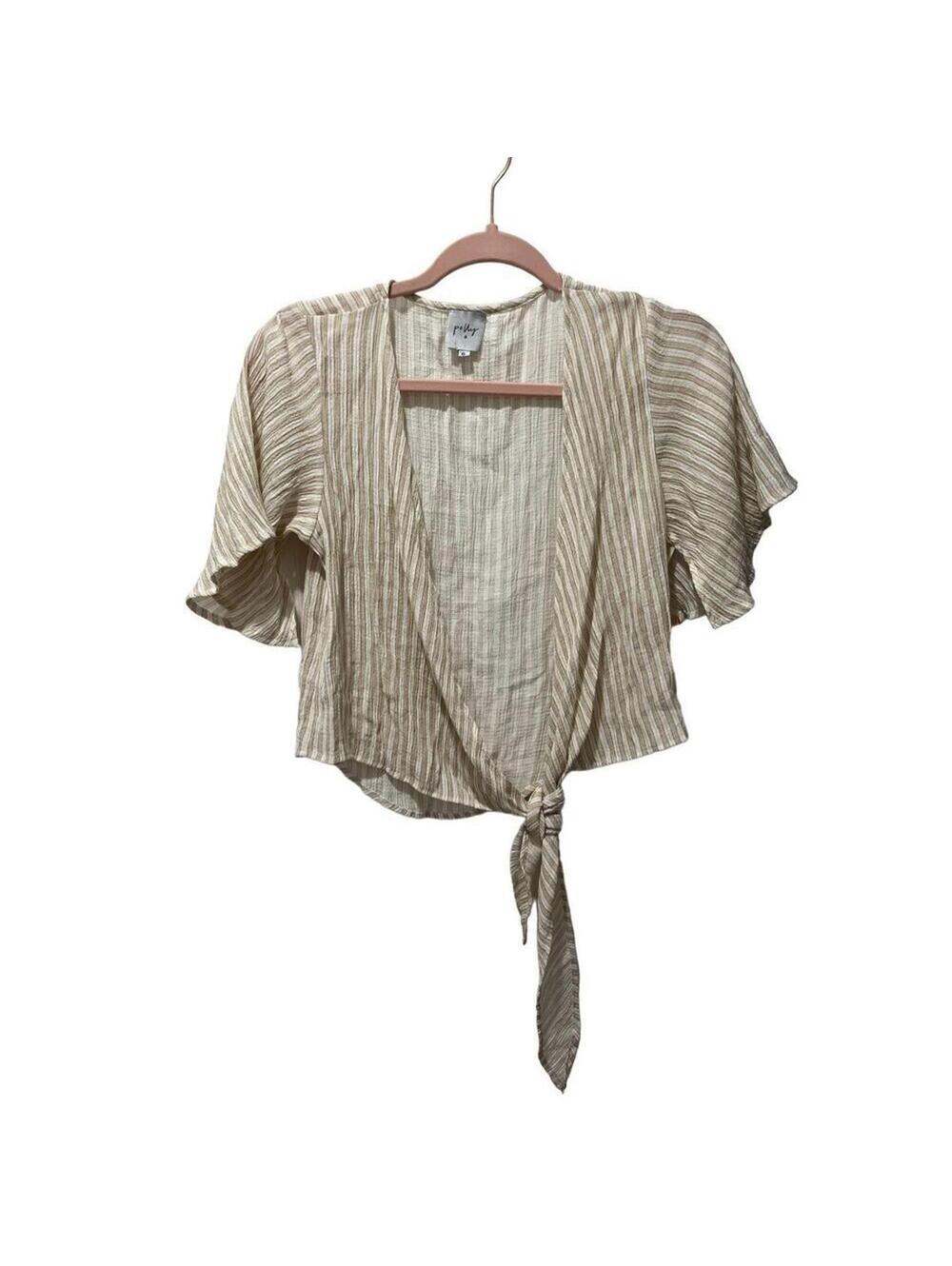 Polly tan/white striped tie front wrap, women’s size 6
